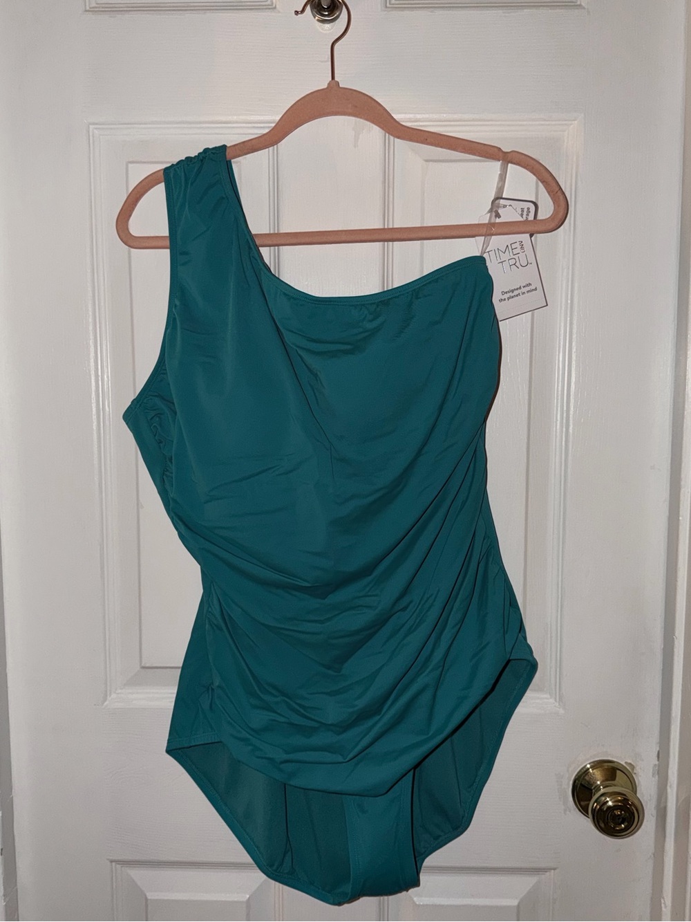 New With Tags One-Shoulder Teal Swimsuit 1X 16/18